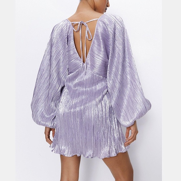 Nasty Gal Metallic Pleated Balloon Sleeve Mini Dress - Picture 2 of 7